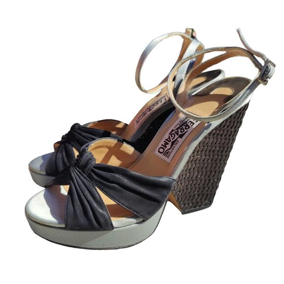 Salvatore Ferragamo black & gray wedge sandals sz 8 - Picture 1 of 6